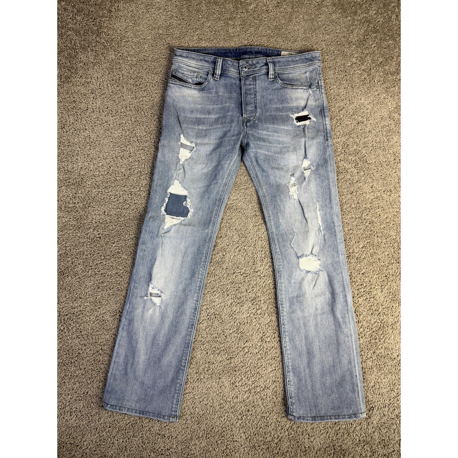 Diesel Jeans Mens 29x30 Blue Safado Slim Straight Stretch Light C84nu Distressed